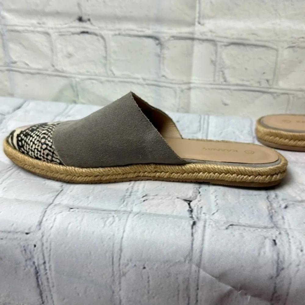 Kaanas Melilla Snakeskin Print Espadrille Mule Slide‎ Flat Shoes Size 7